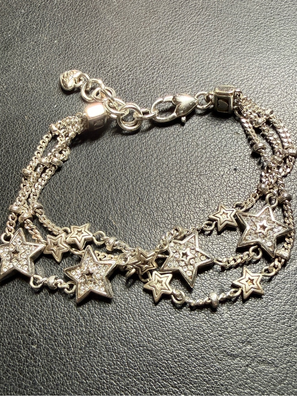 RARE BRIGHTON Star Rocks Silver Plated Triple Strand Star Chain Bracelet EUC